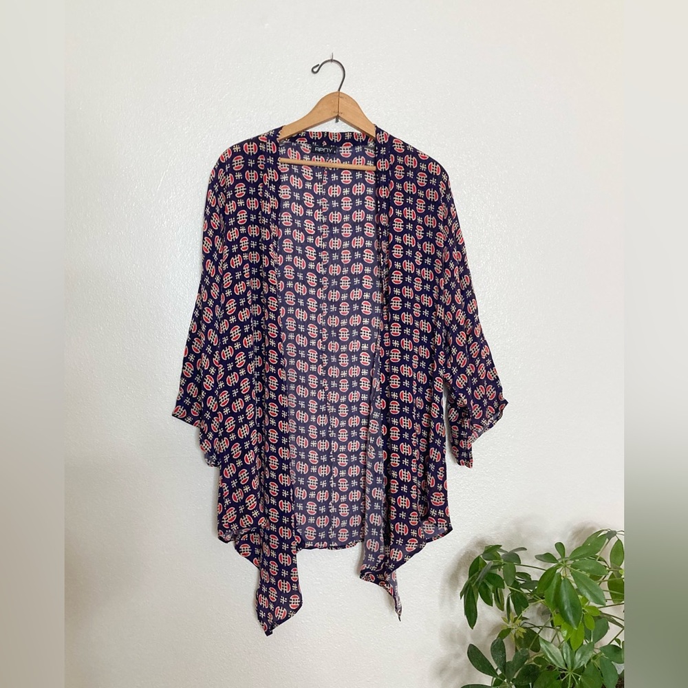 NWOT APNY Apparel Womens Boho Open Caftan Kimono Sizes Sm Dark Blue